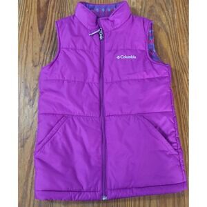 Columbia Reversible Hot Magenta Full Zip Fleece Puffer Vest Girl's Med Aztec